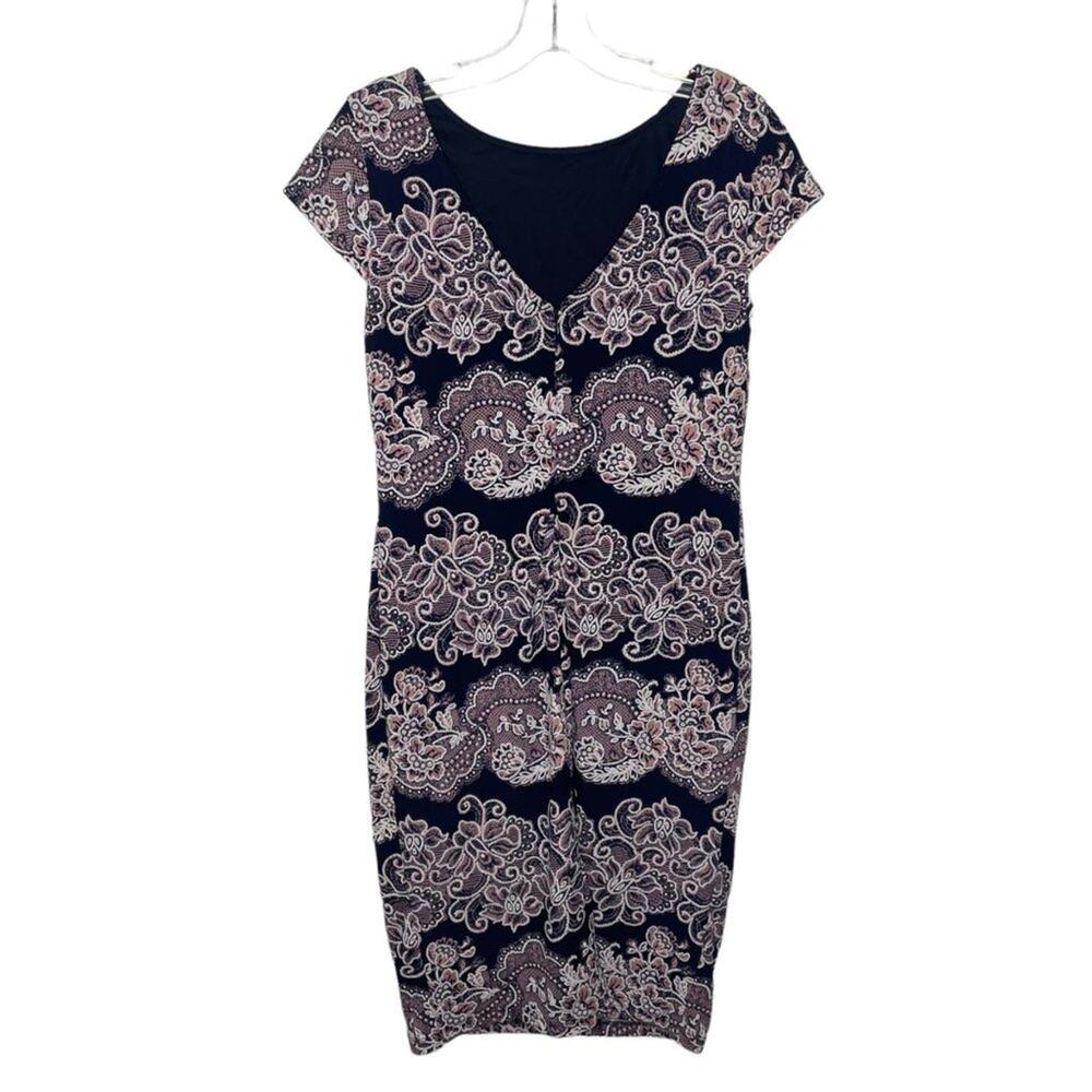 RN Studio Womens Dress Sz 4P Petite Blue Paisley Short Sleeve Lined Causal Wear - Picture 2 of 14